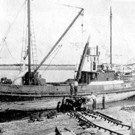 The ship Gael,unloading materials for the construction of a sawmill at Okuru.1936.