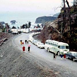 Opening day of the final piece of road on the Haast Pass, at Knights Point, November 6 1965