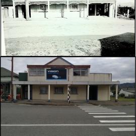 Criterion Theatre, Buller Rd, Reefton, then and now.
