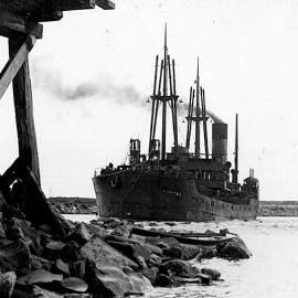 The 'Kiwitea', in Greymouth Harbour, Union Steam Ship Company.ca.1950.