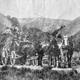 Coach at the Craigieburn cutting, Canterbury-West Coast road,1903