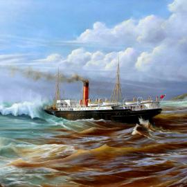 The Union Steam Ship Company coastal steamer ‘Mapourika’ crossing the Grey River bar.1898.