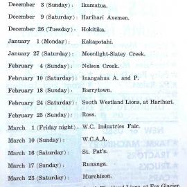 Carnival Dates allotted for the 1967-68 season - West Coast Axemens Association