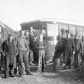 Frank Rutherford and old bus - Bell Hill Sawmill