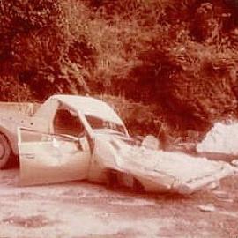  A Contract Cultivation Ute after a rock slide in the Haast Pass.1980`s.