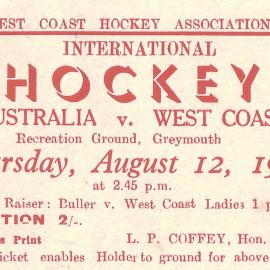 West Coast Hockey Association - Australia vs West Coast,Aug 12th.1948.