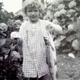 Sharon Larcombe at Elizabeth and Joseph Hogan`s home, Omoto Road, Greymouth.ca.1954.