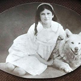 Jessie Pahl & Roy - leftover husky from Scott`s expedition to the Pole.Greymouth.ca.1915 - 20`s. 