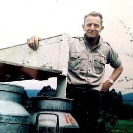 Jimmy Mitchell on Reefton`s Golden Coast Butter Factory Truck, 1964.