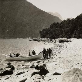 Group of men disembarking from a boat, Greenstone Gully.ca.1900`s.