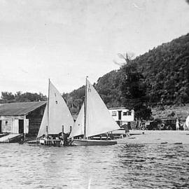  Old boat sheds at Hans Bay. Lake Kaniere