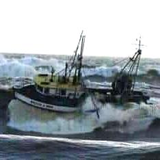 Fishing boat the Wendy  J crossing the Grey River bar