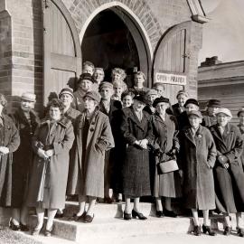 Jessie Robertson and friends, outside St. John's Presbyterian Church, Tainui St., Greymouth.ca.1940`s