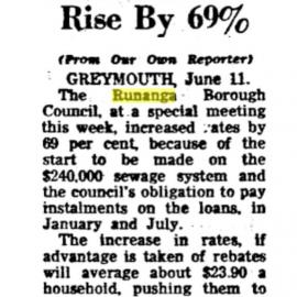 69 percent Rates rise, Runanga .1970