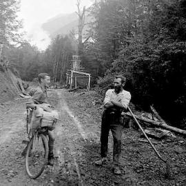 Roadman talking to cyclist,South Westland.ca.1930`s.