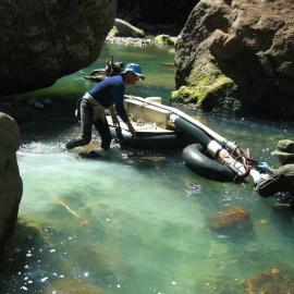 Gold prospecting with a small suction pump.2008.Waimangaroa River.