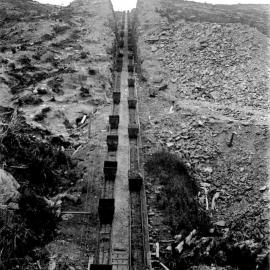 Wagons on the rail line from Burnett's tunnel to Brakehead.ca.1905.
