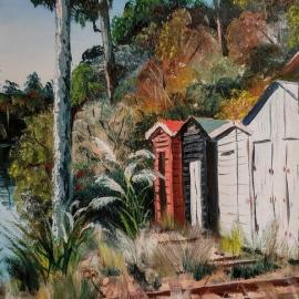 Moana Boat Sheds Arnold River.1960`s.