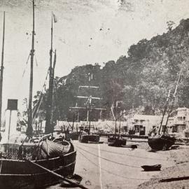 Ships on shingle beach - very early Greymouth