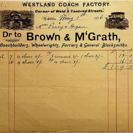 Westland Coach Factory, Hokitika, invoice 