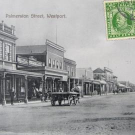 Palmerston Street, Westport with green King Edward ha'penny stamp
