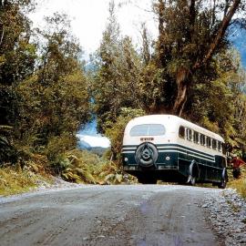 NZ Railways Road Services Bus 2634, near Franz Josef, 5/1/1958.