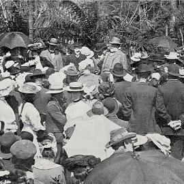 Mr Seddon addressing the crowd at the opening of the 1st section of the Hokitika - Ross Railway.1906.