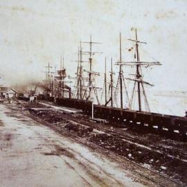 Coal being loaded onto sailing ships, 1884, Greymouth *PHOTO ALBUM*