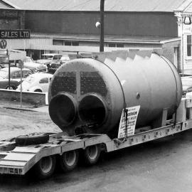 Transporting 32 ton boiler from Andersons Ltd to Hokitika- Stop at Greymouth.Feb 4th, 1967.
