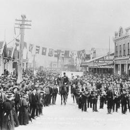 Local military volunteers and Westport band outside the Post Office.Westport.1897