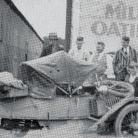 3 wheeler car outside Bevan`s Garage, Palmerston St, Westport.1930`s.