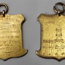 Medal presented to employer Thomas Henry Bell by his workers upon completion of the project of building the Greymouth Town Hall
