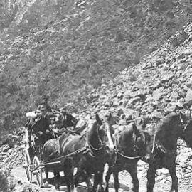 Stagecoach on Otira gorge. ca.1910.