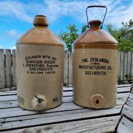 Two different Zealander 2 gal Stone jars from Greymouth