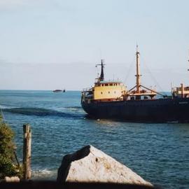 ALBUM - Maasmond coming into Greymouth for a load of timber bound for Australia. 2000.
