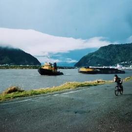 ALBUM - Sea Tow taking away loads of coal -  and the barge on Cobden beach.