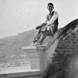 Des Pinn sitting on the roof of Ashby Berghs  - where he was employed.