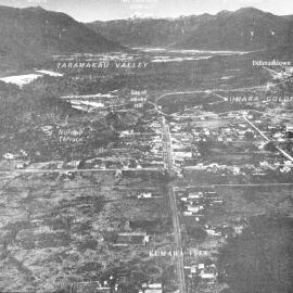Kumara from the air showing Goldfields  and Dillmanstown and Larrikins.1959.