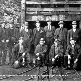 Staff at the Liverpool coalmine, Rewanui.1928.