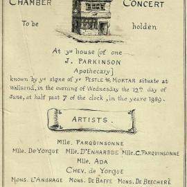 An invitation to a chamber music evening at the Parkinsons of Wallsend,12 June,1889. Brunner.