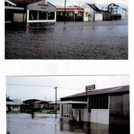 Flooding of Tancred St Hokitika outside Brown Walters.ca.mid 1960`s.