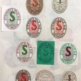 A collection of Stewart`s Brewery Beer labels.