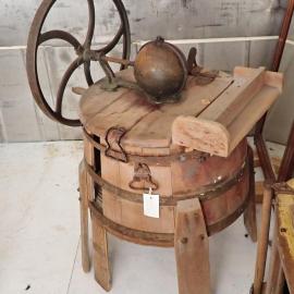 Hand operated wooden mechanical washing machine - owned by a Greymouth family.