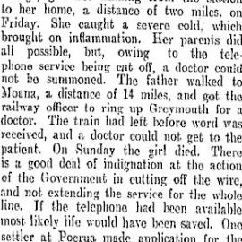 Sad death of 18 year old daughter of Mr Wheeler at Poerua.June, 1905.