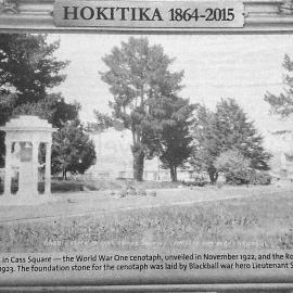 Hokitika Cass Square WW1 Cenotaph 1922 foundation stone placed by Lt Sam Frickleman from Blackball.