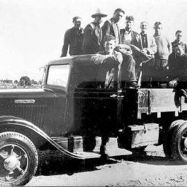 Fred Wyatt with his truck during the building of the road south of Franz during the depression.ca.1930`s