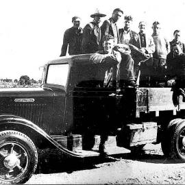Fred Wyatt with his truck during the building of the road south of Franz during the Depression.1930`s.