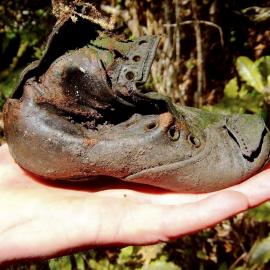 A tiny boot found near one of the early Liverpool mines upstream of Rewanui, Middle Brake.
