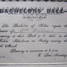 An invitation to Mame Watson of Taylorville to the Kokiri Bachelor's ball in 1904.