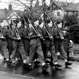 Two West Coast men off to war - Jim Benson, centre front, and Alf Smith on his left.